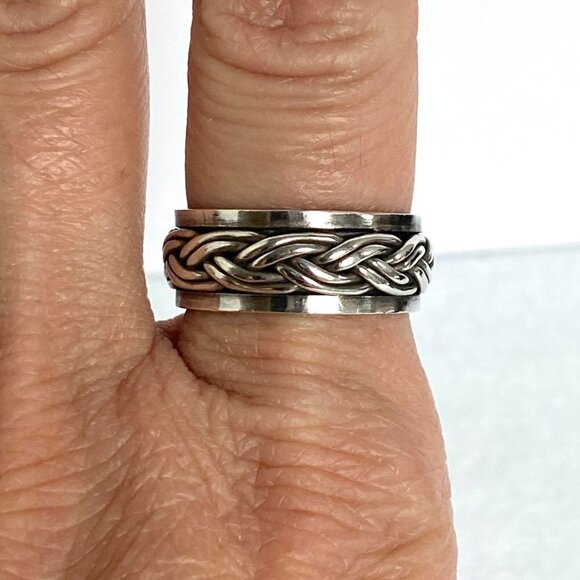 Sterling Silver 925 8MM Unisex Braided Rope Wide Band Spinner Ring Size 8.25 8g - Picture 11 of 16
